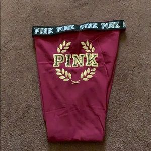 Large Maroon and Gold PINK Leggings